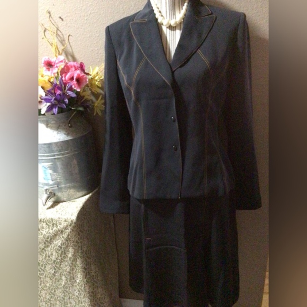 HARVE BERNAD black suit LINED 2 PIECES BLAZER/SKIRT
